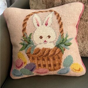 Adorable Easter Bunny Basket Decorative Needlepoint Throw Pillow